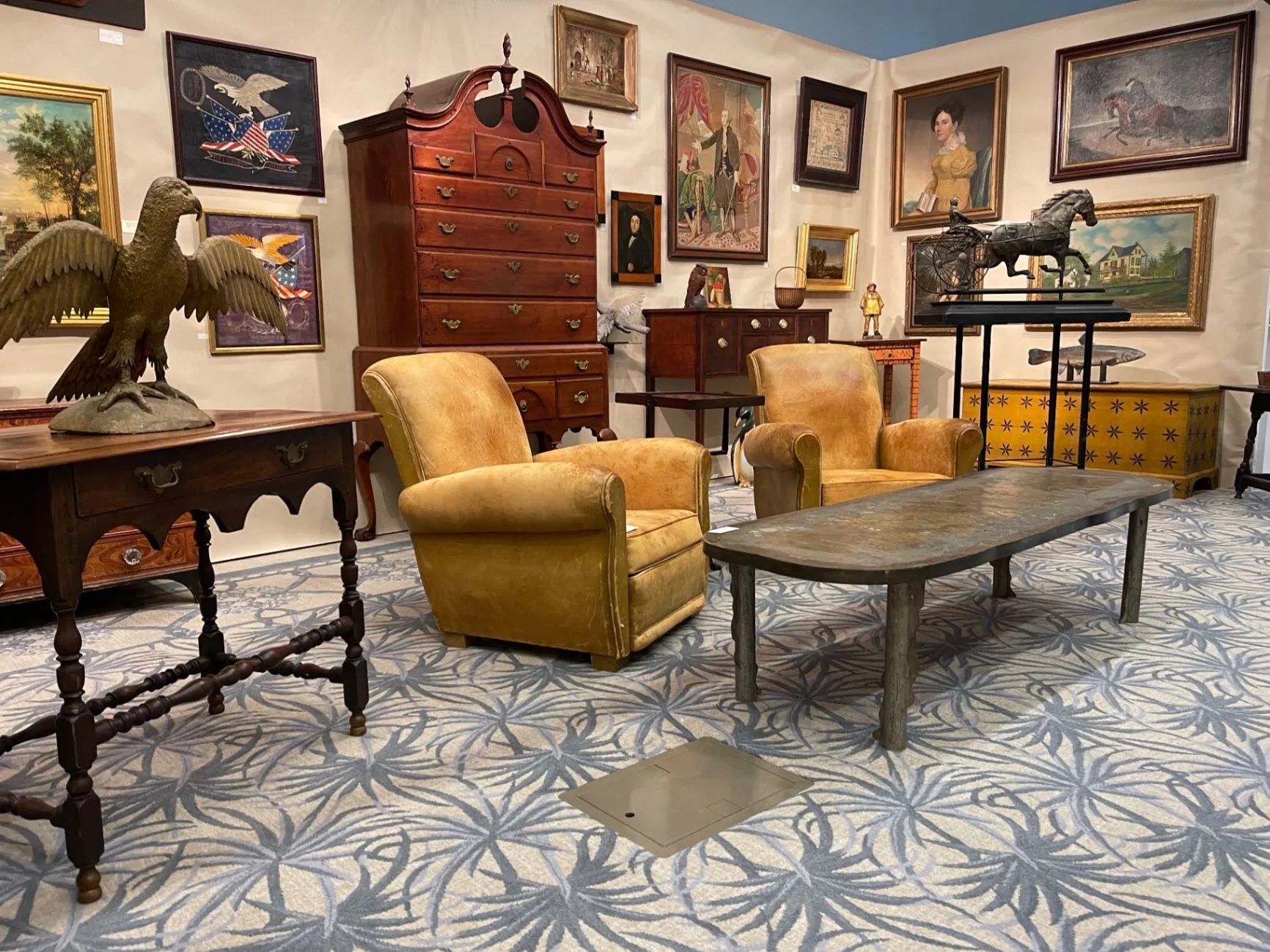 An antiques show booth in its authentic setting