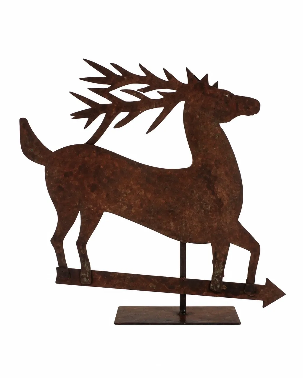 19th-century copper stag weathervane isolated on a white background