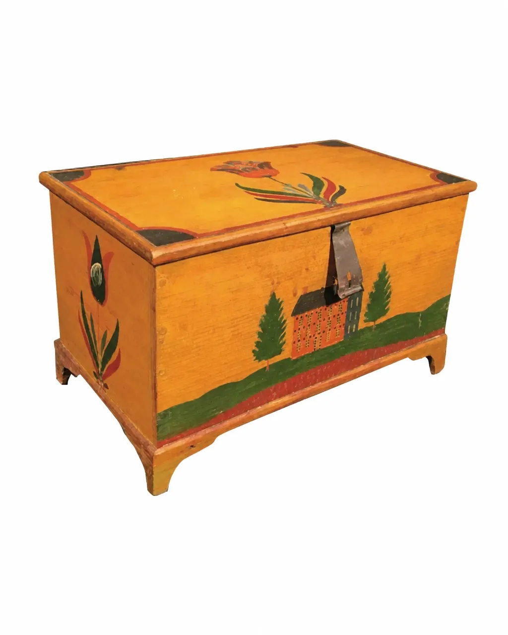 Lancaster County painted miniature chest attributed to the Weber family, isolated on a white background