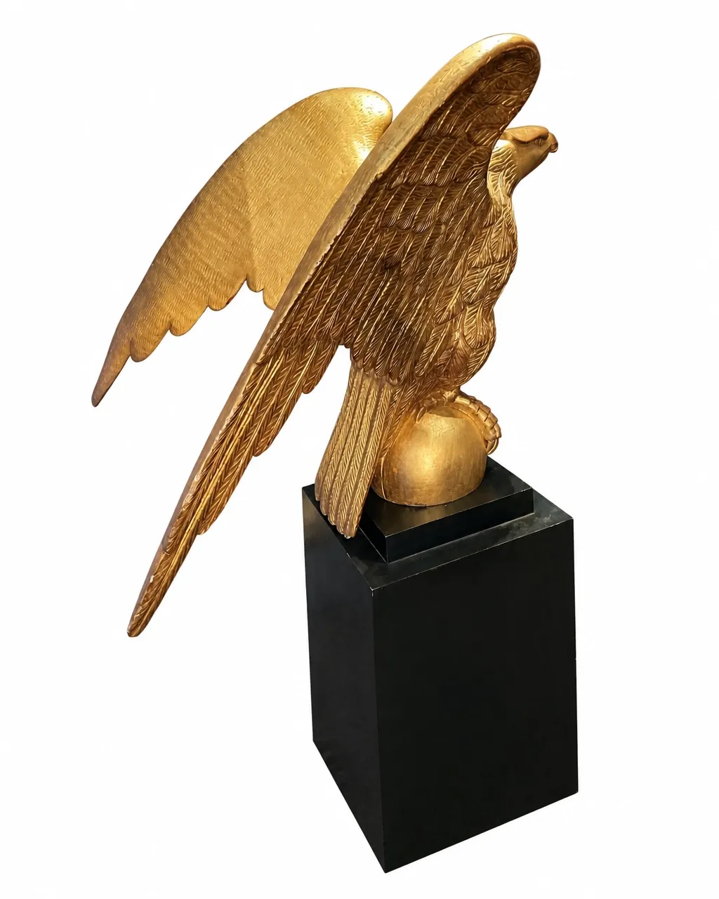 Alternate view of the large gilded eagle sculpture
