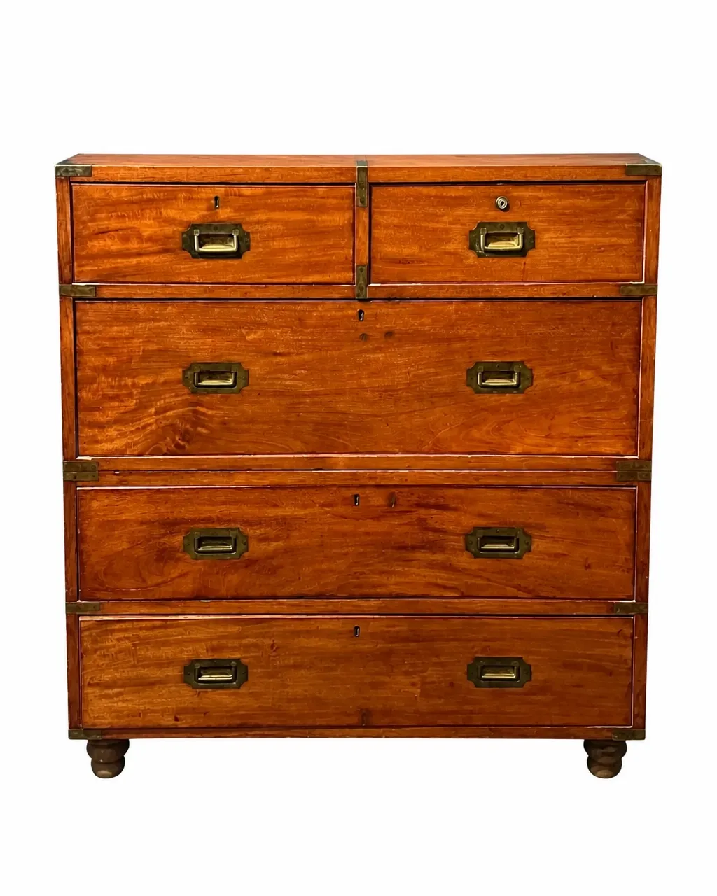 19th-century mahogany campaign chest isolated on a clean white background