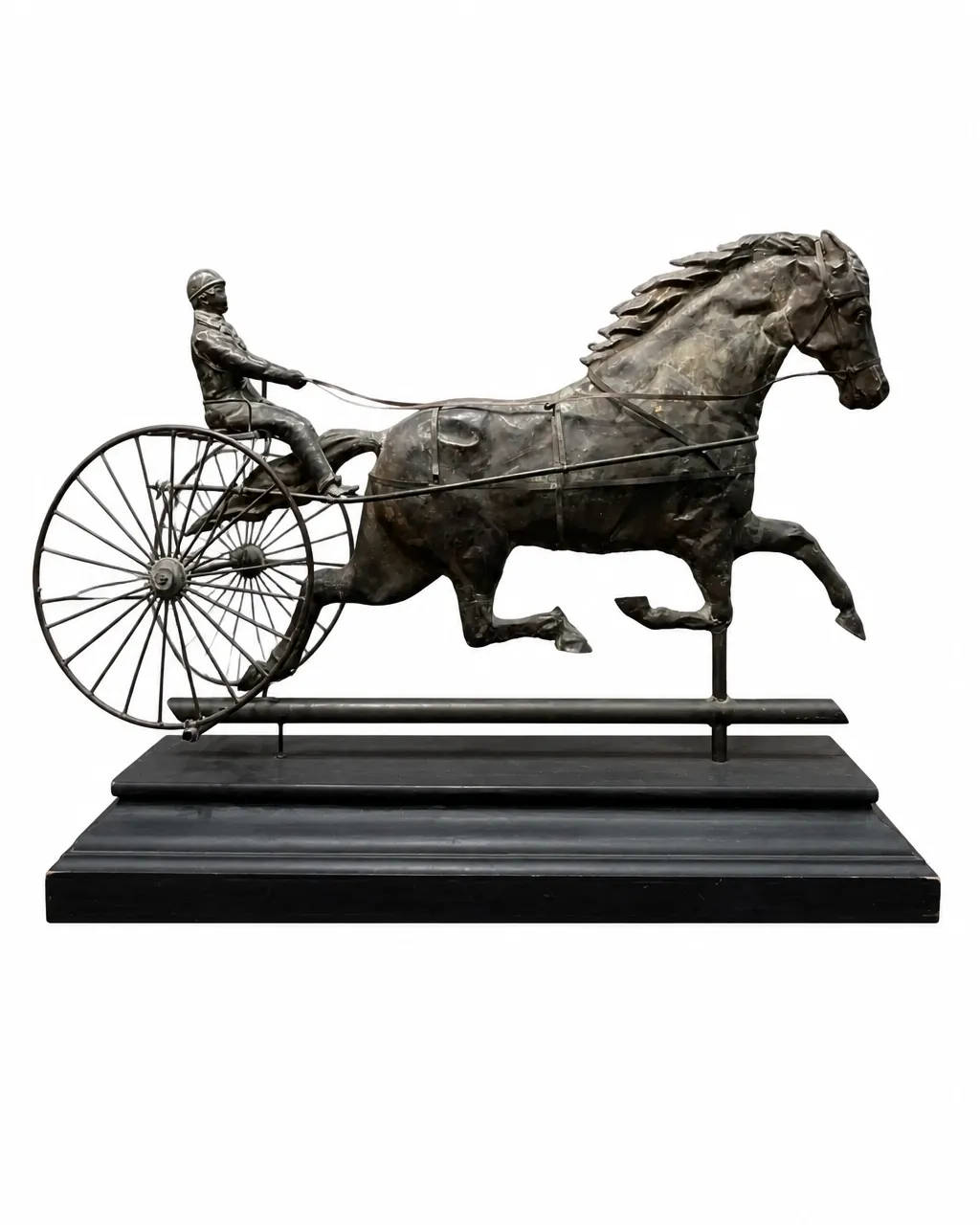 19th-century copper sulky race-horse weathervane isolated on a clean white background